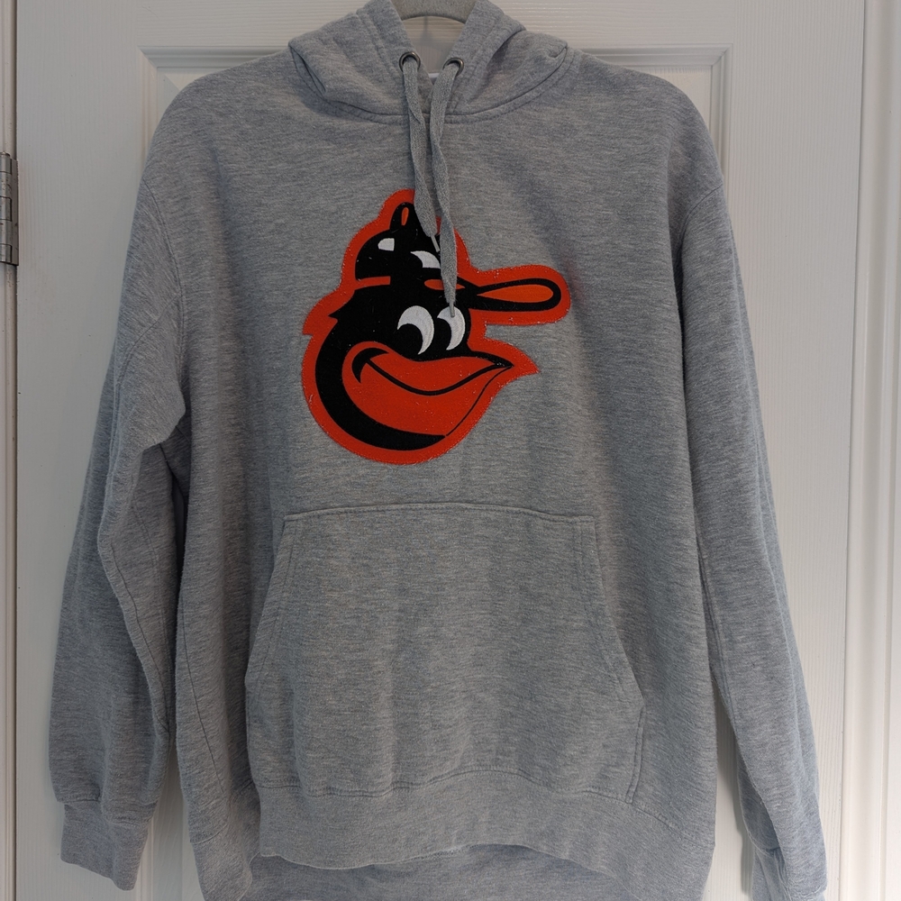 Gray Hoodie with Orange and Black Logo